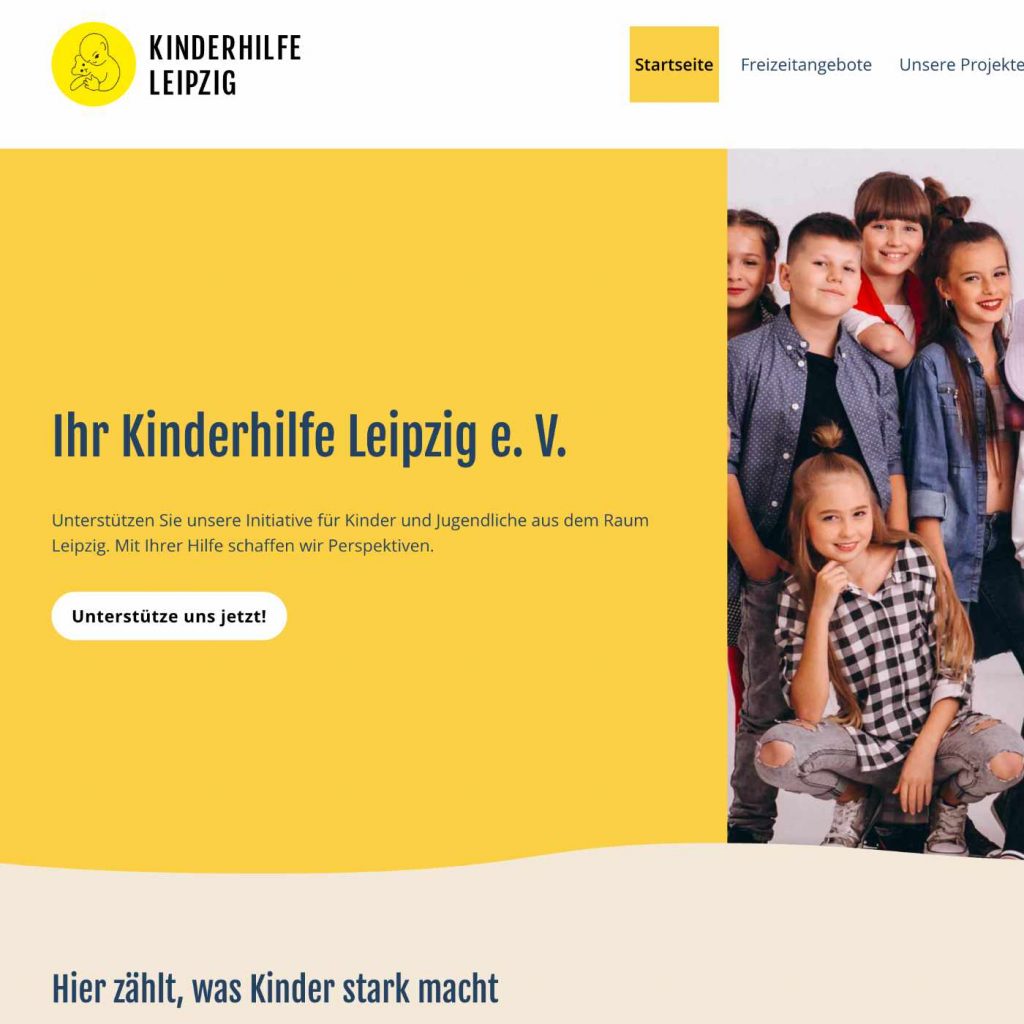 Ein Screenshot der neuen Webseite vom Kinderhilfe Leipzig e. V.